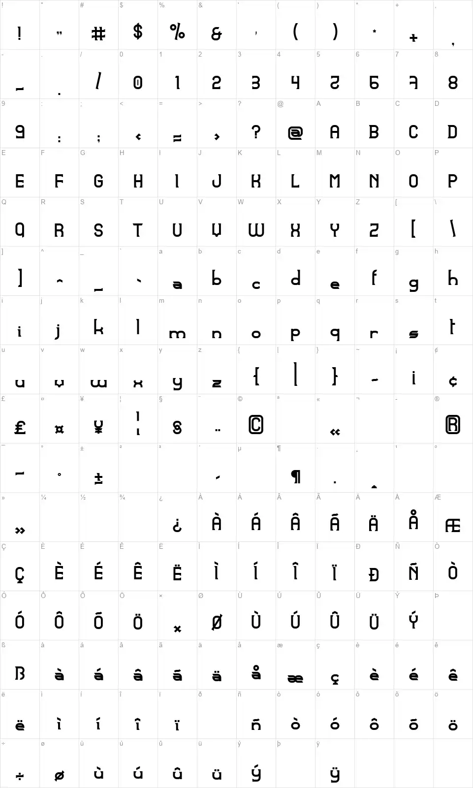 Cendrefont character map