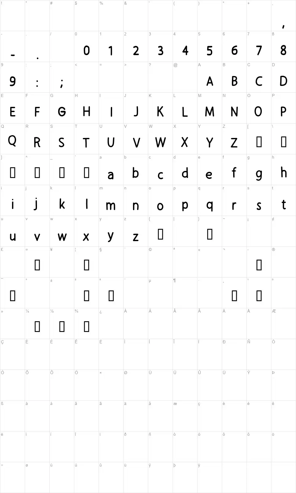 CF Daves Dreamfont character map