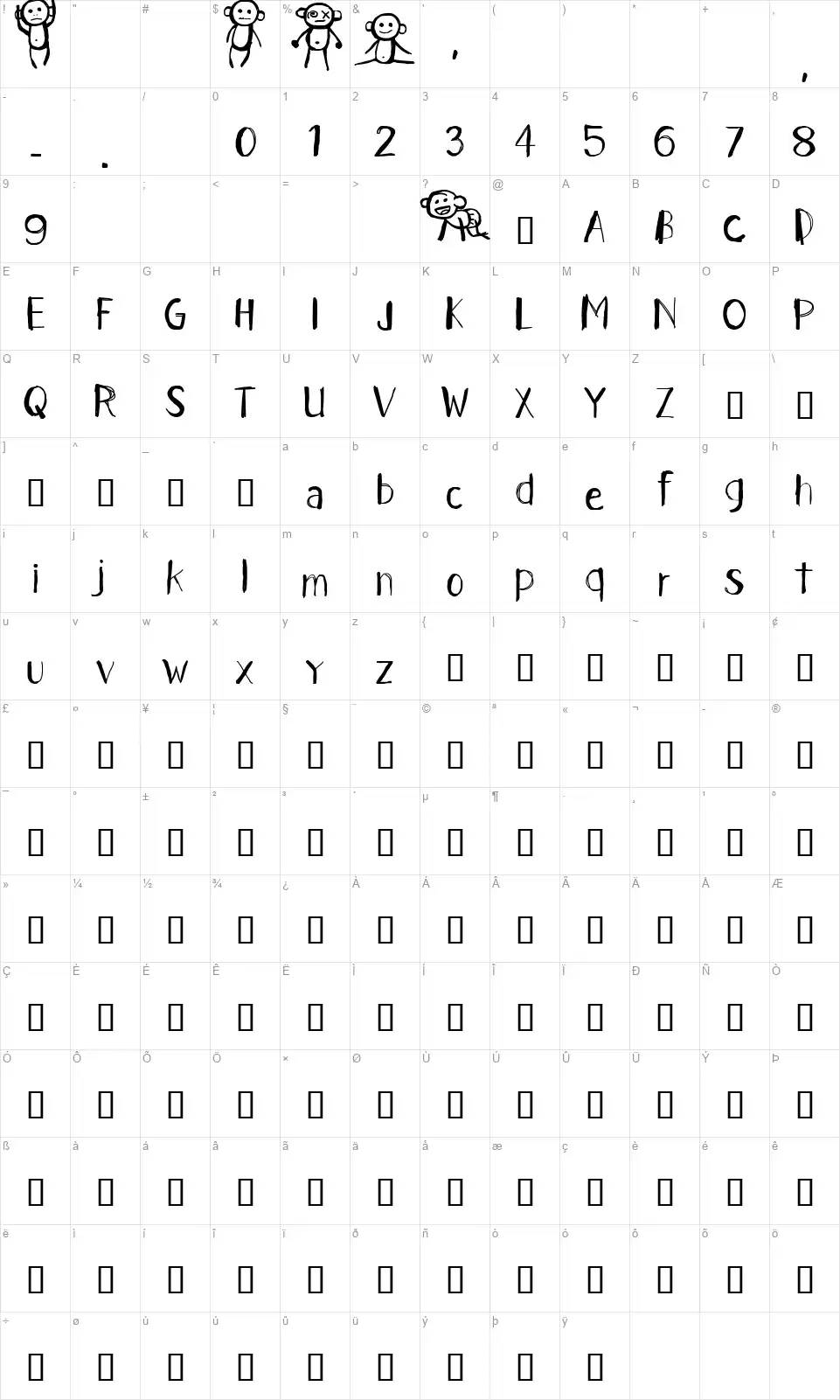CF I Dont Want to Grow Upfont character map