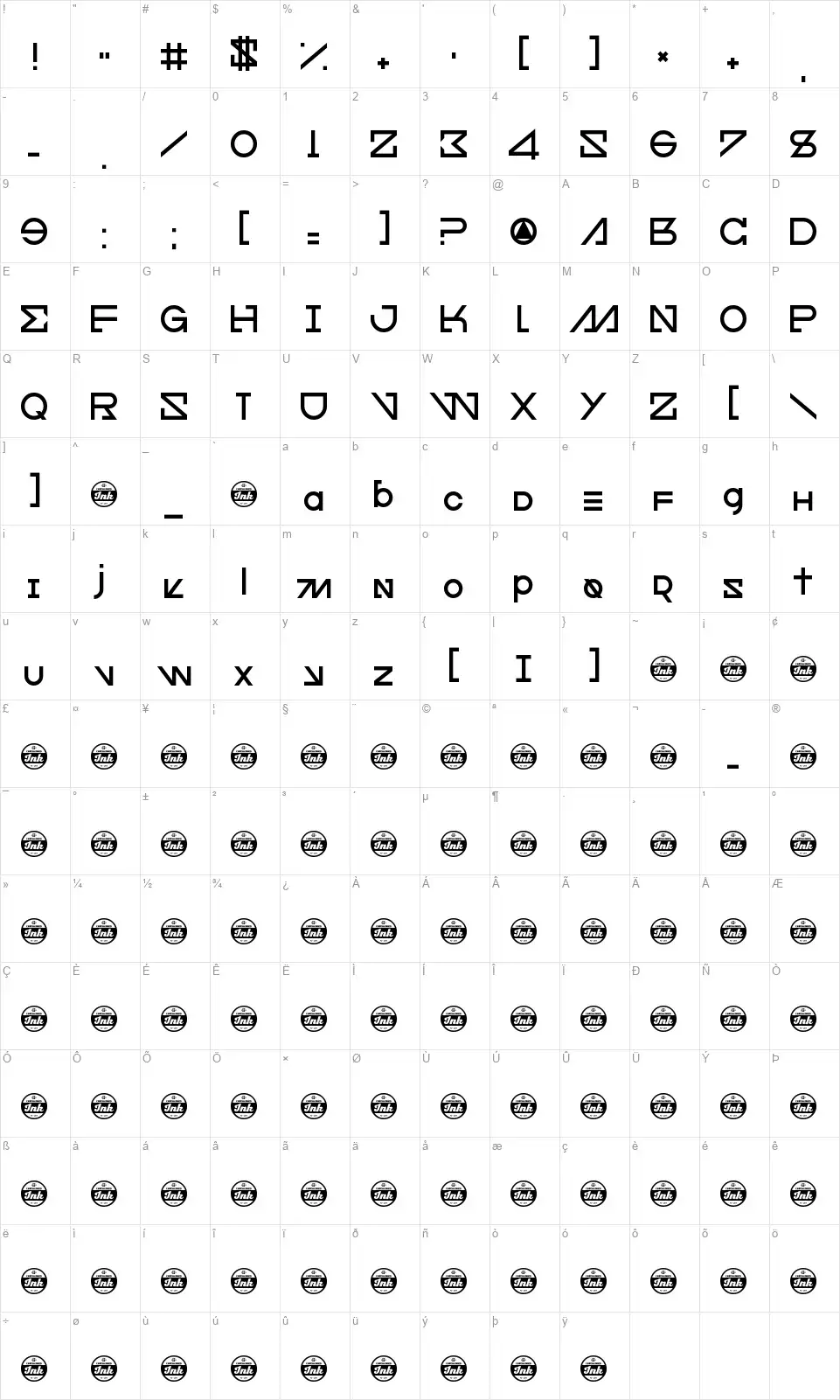Cfourfont character map