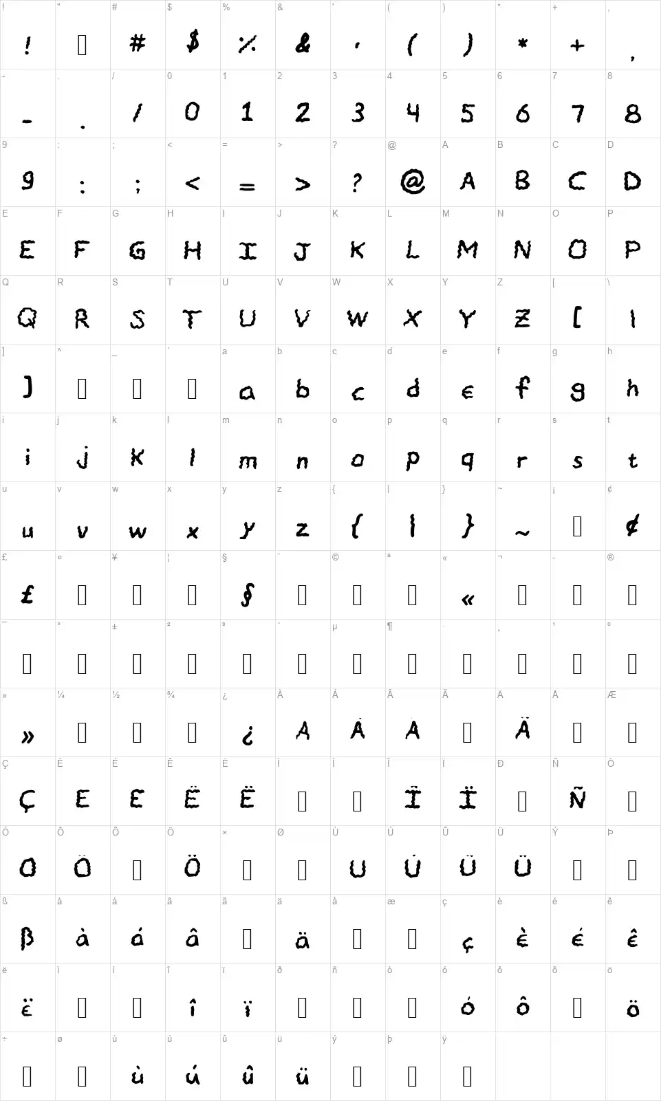 Chandelierfont character map