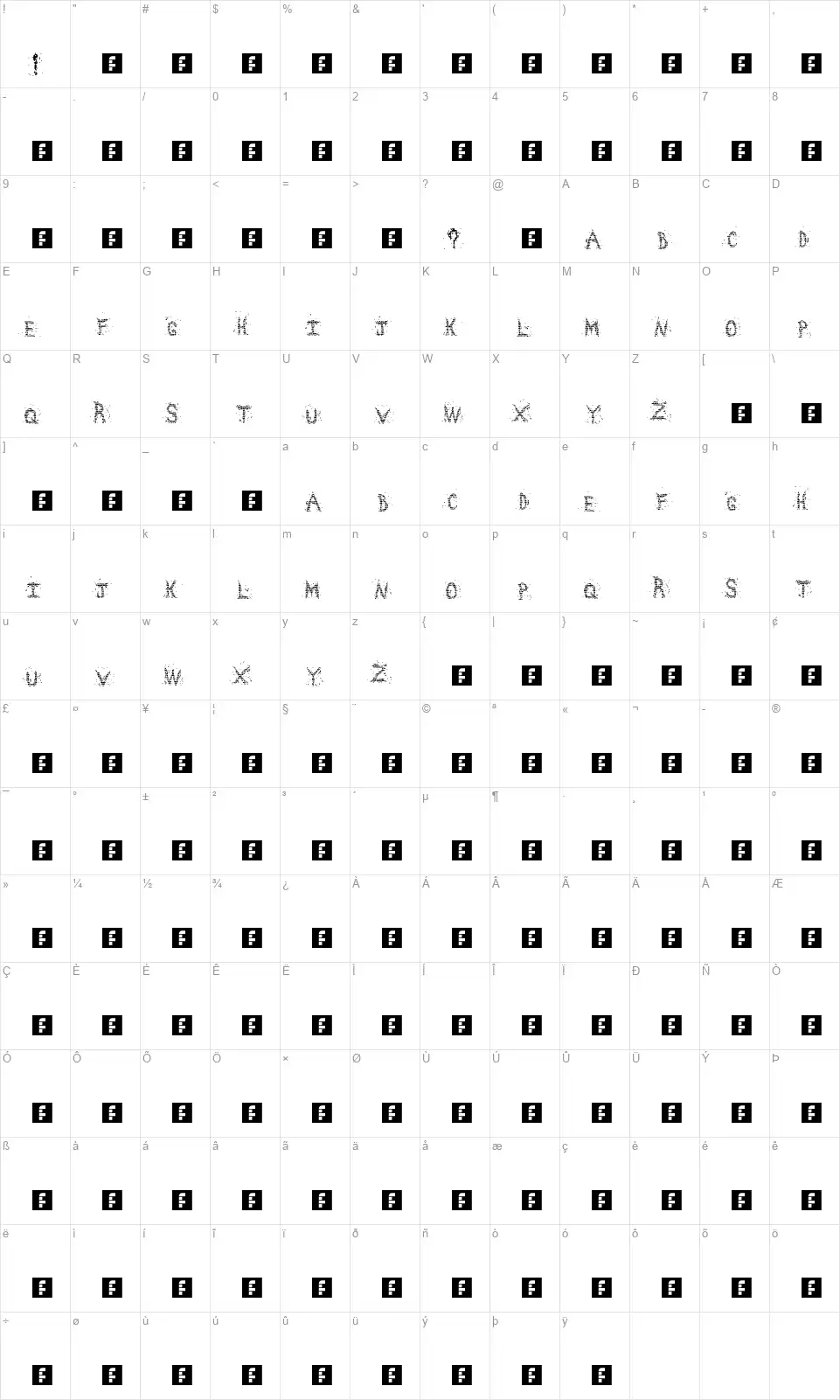 Chaos squaresfont character map