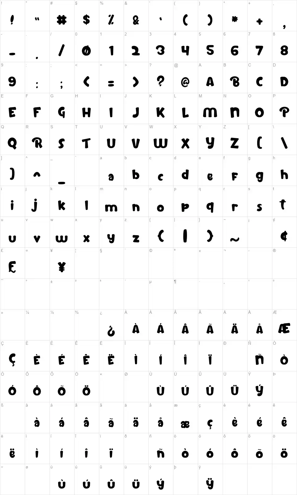 Chucky Buckfont character map