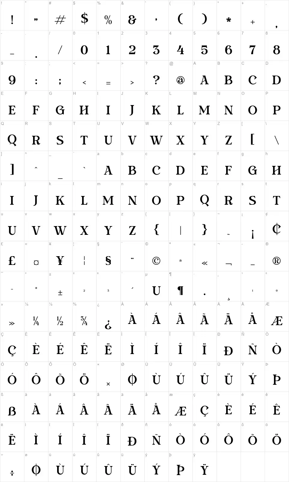 Clements Morgle Scriptfont character map