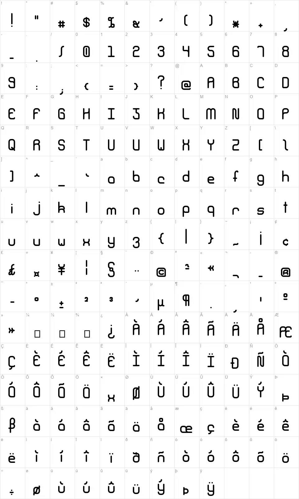 Climpsefont character map