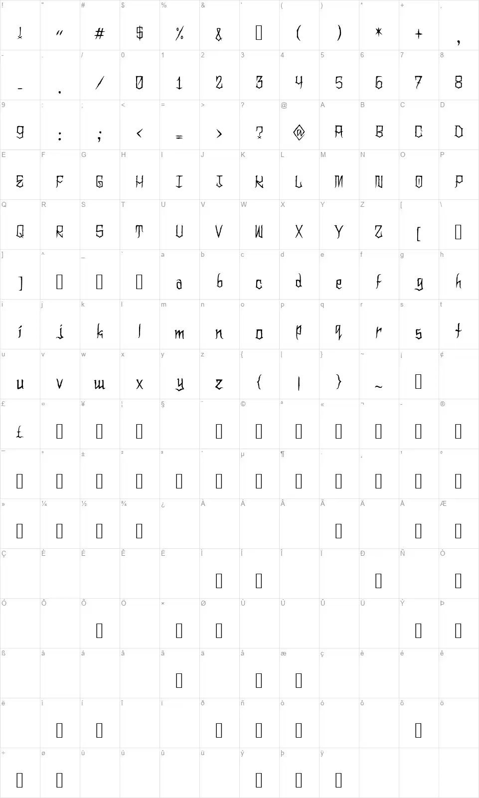 Clownoween Mappa dei caratteri Clownoweenfont character map