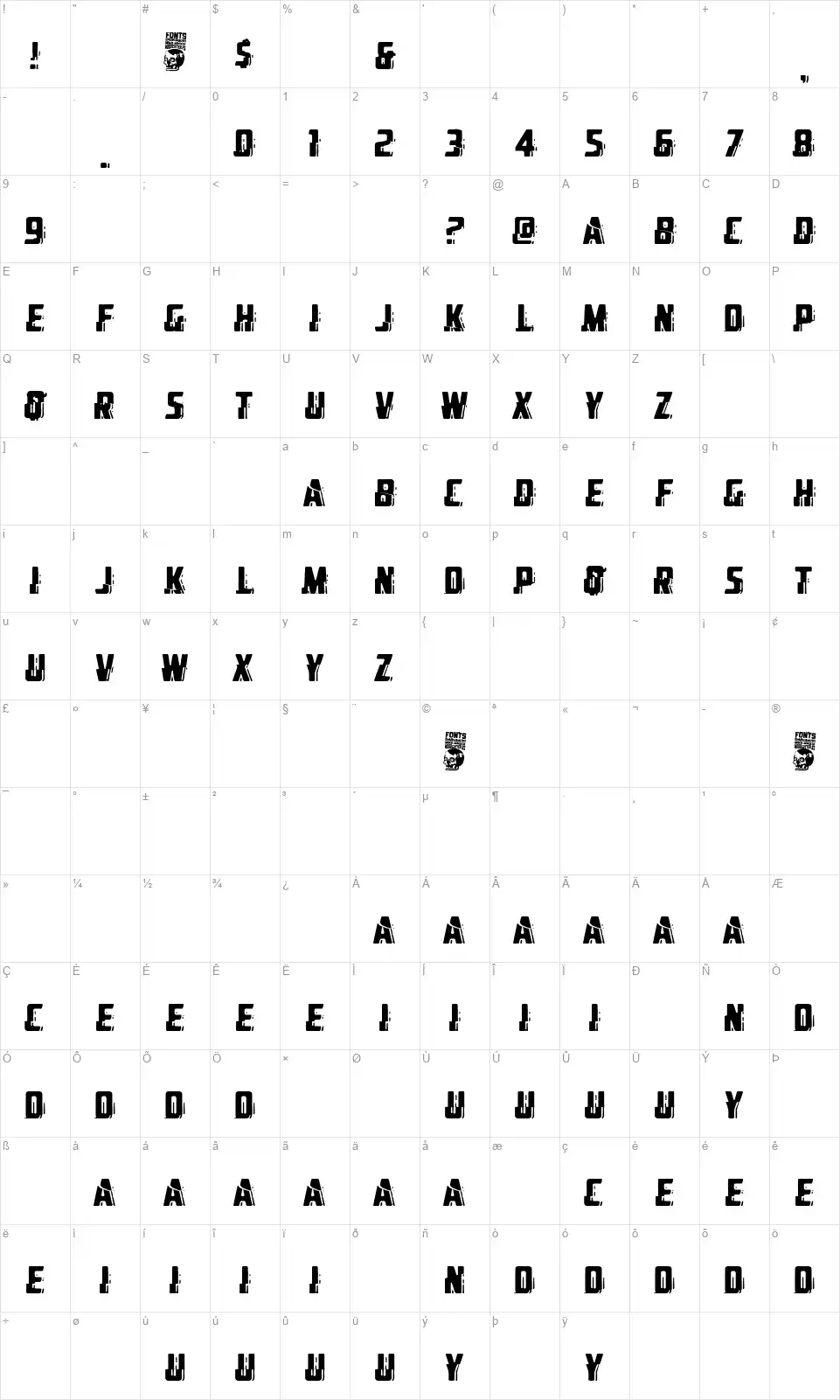 Comandante Glitchfont character map