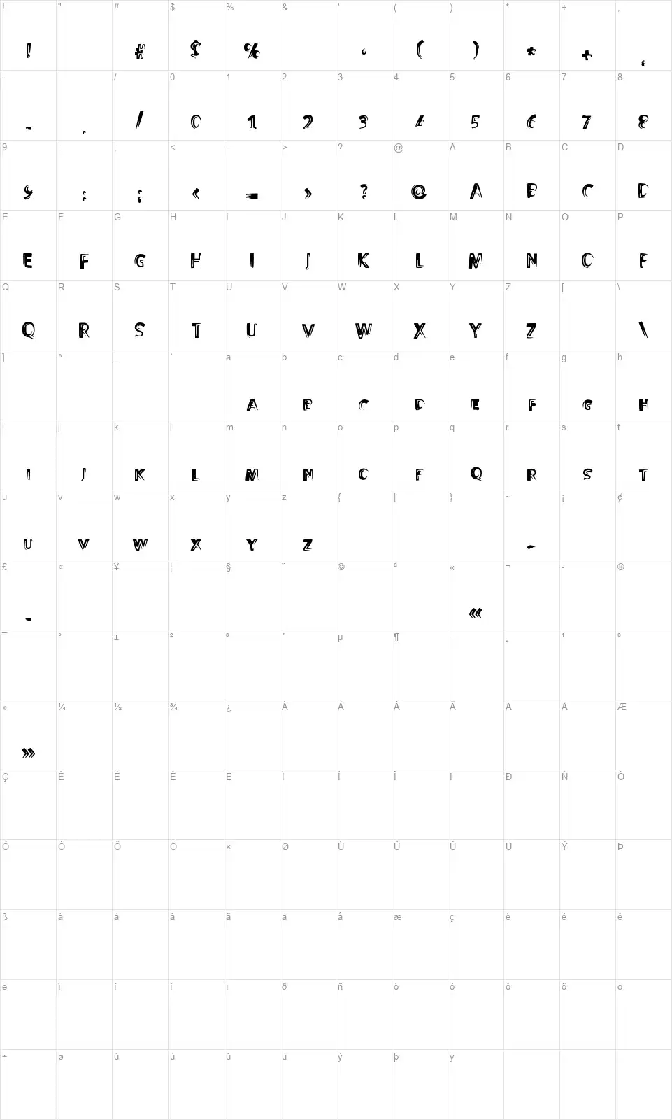 Cool Dayfont character map
