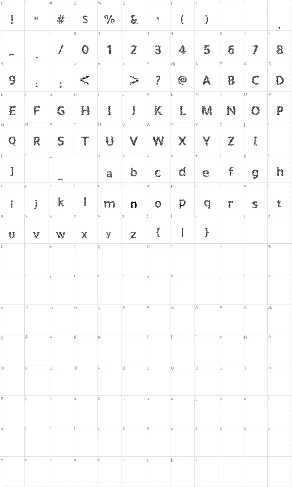Corretfont character map