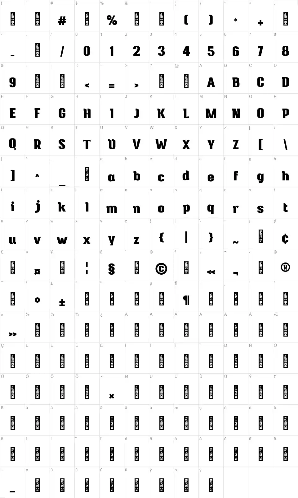 Crabs Slabfont character map