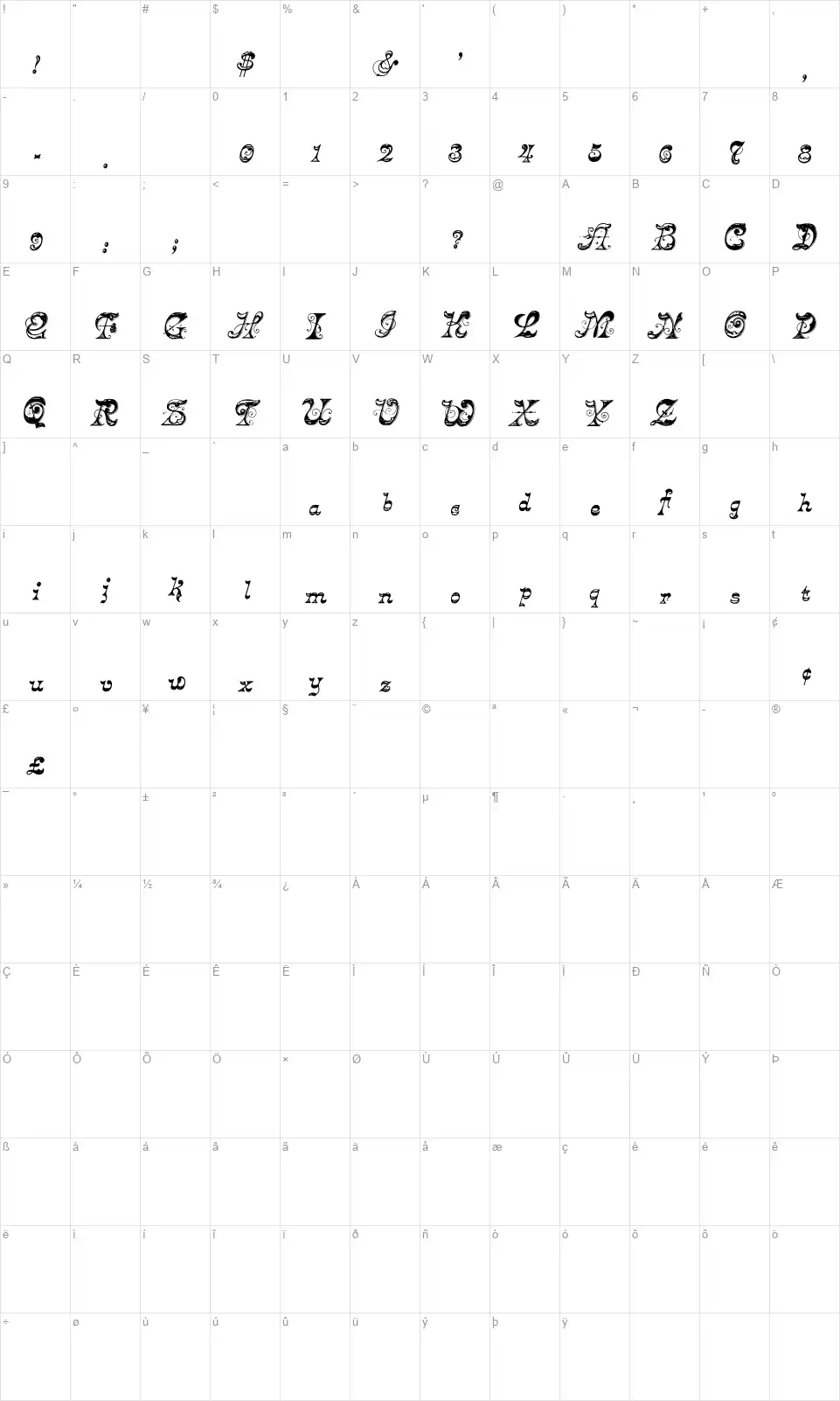 Crayon MS&J Map Crayon MS&Jfont character map