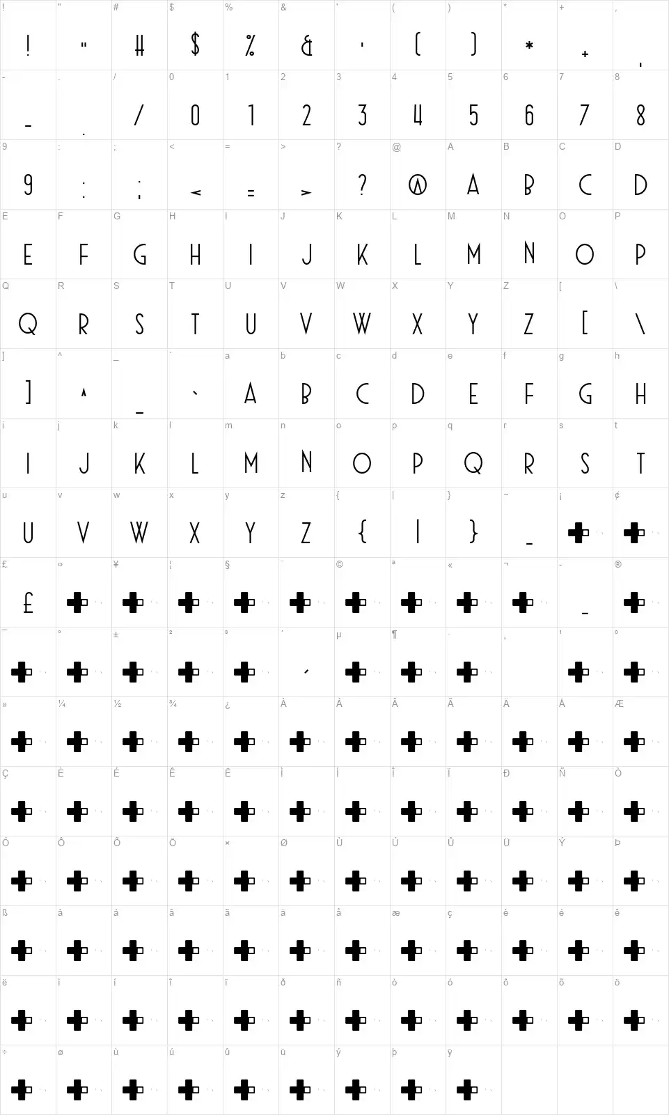 Crescendofont character map