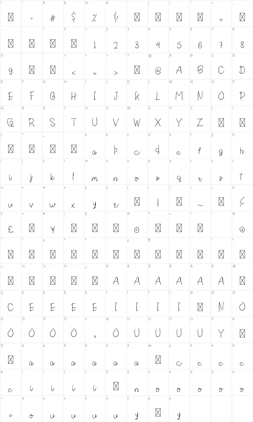 Cute Funnyfont character map