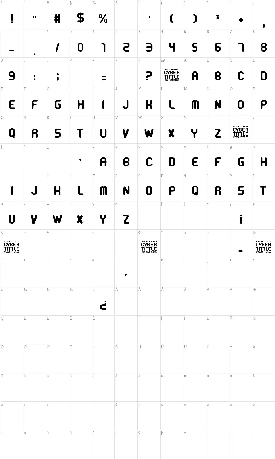 Cyber Tittlefont character map