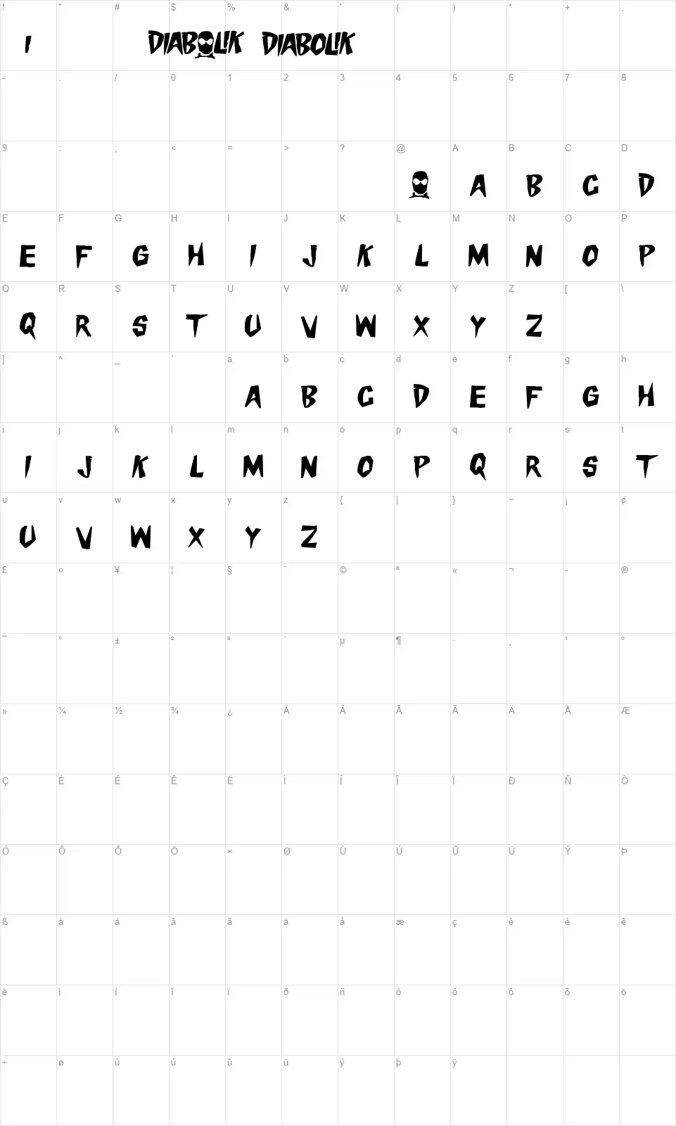 Danger Diabolikfont character map
