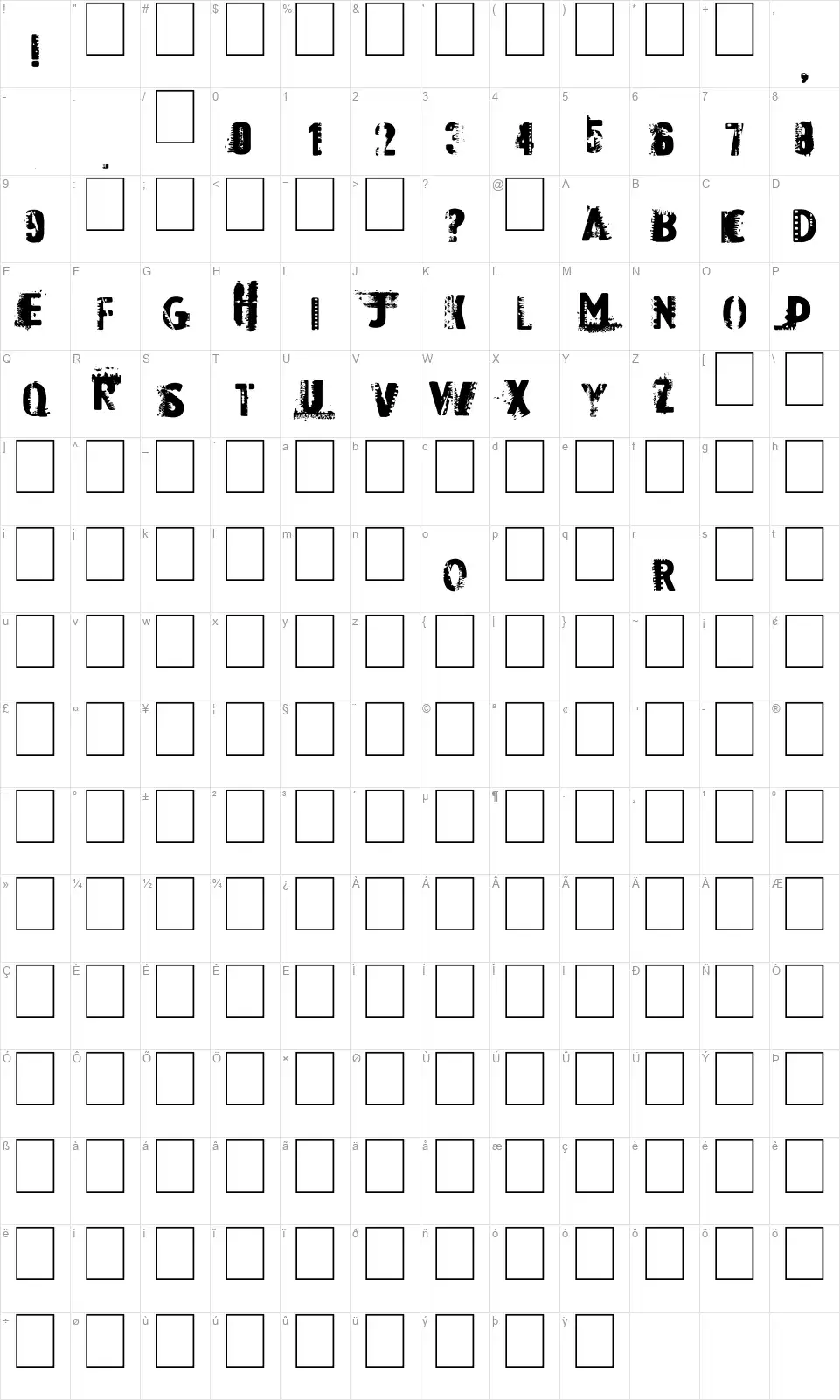 Dark Roomfont character map