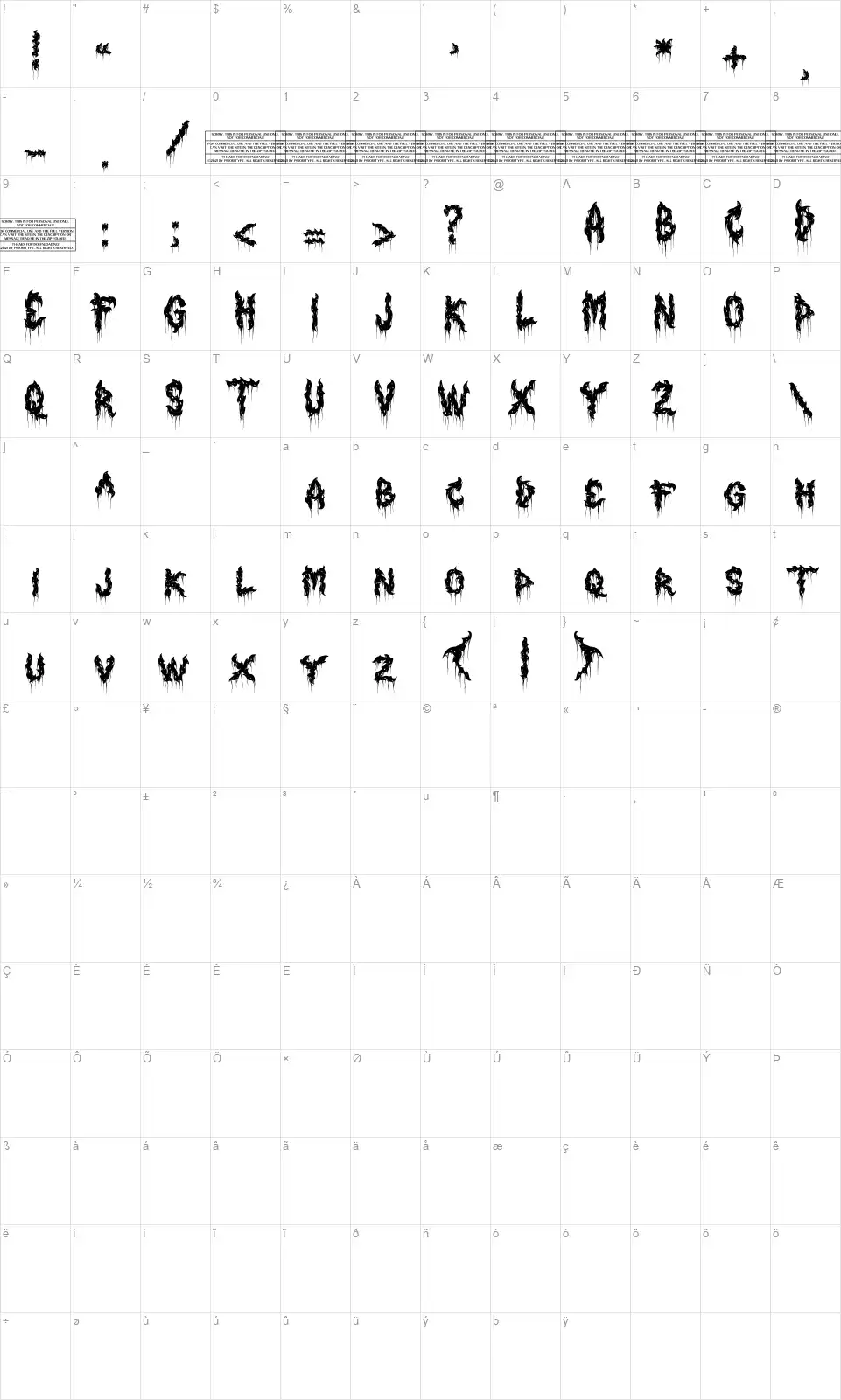 Deadwaxfont character map