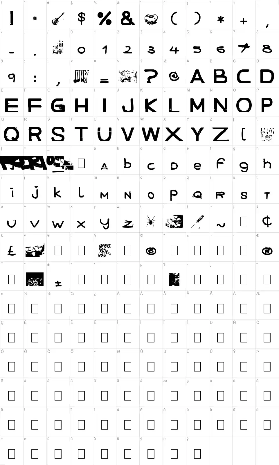 December Handmadefont character map