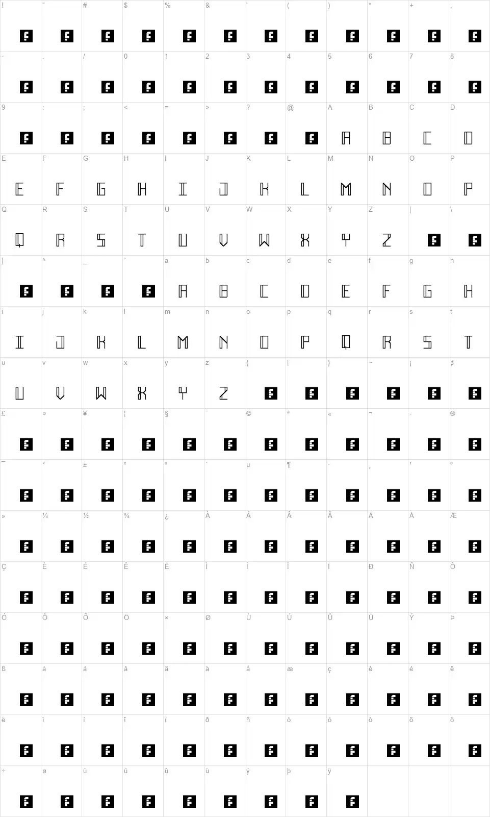 Deco Futurefont character map
