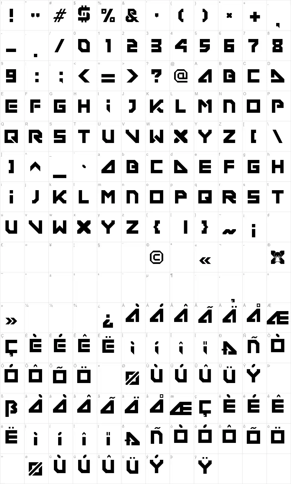 Deconditioned Reflexfont character map