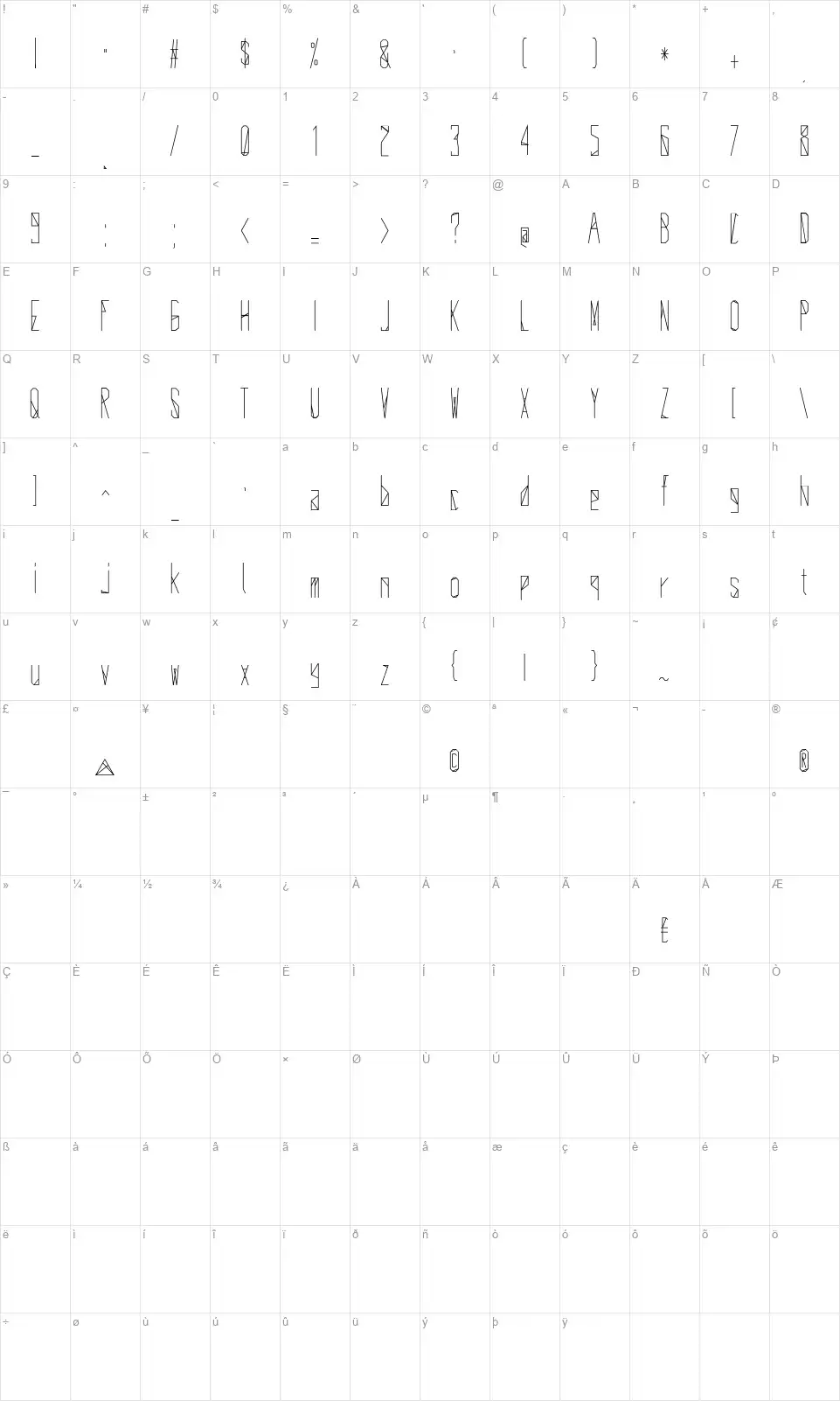 Delta Universefont character map