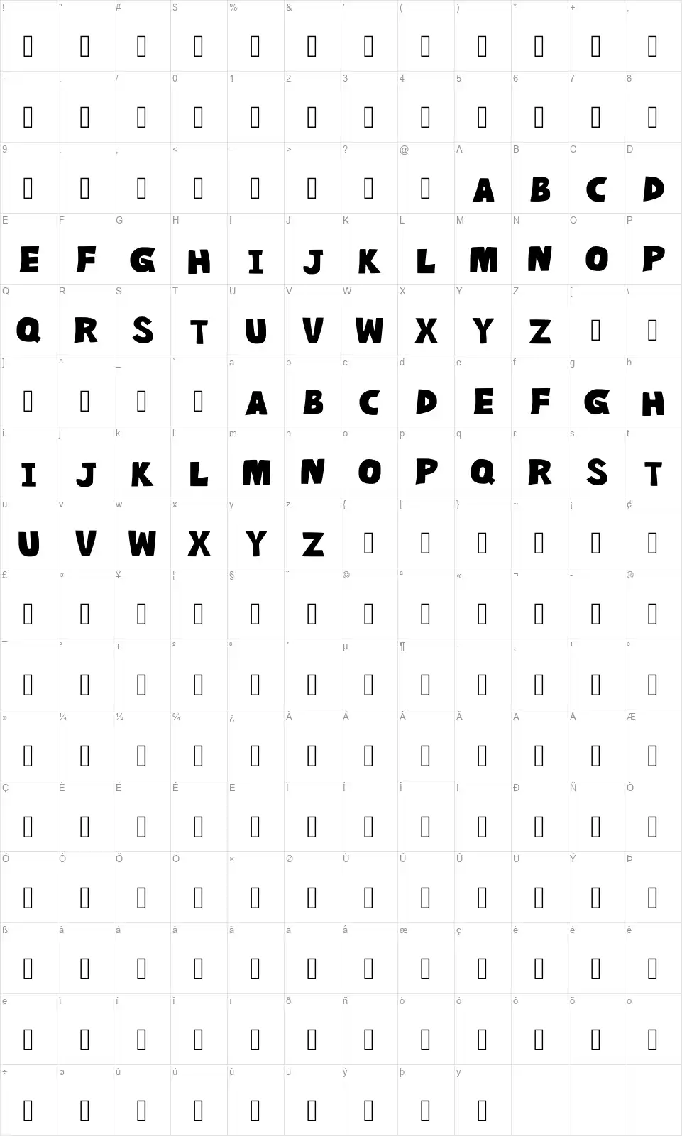 Destink Warpfont character map