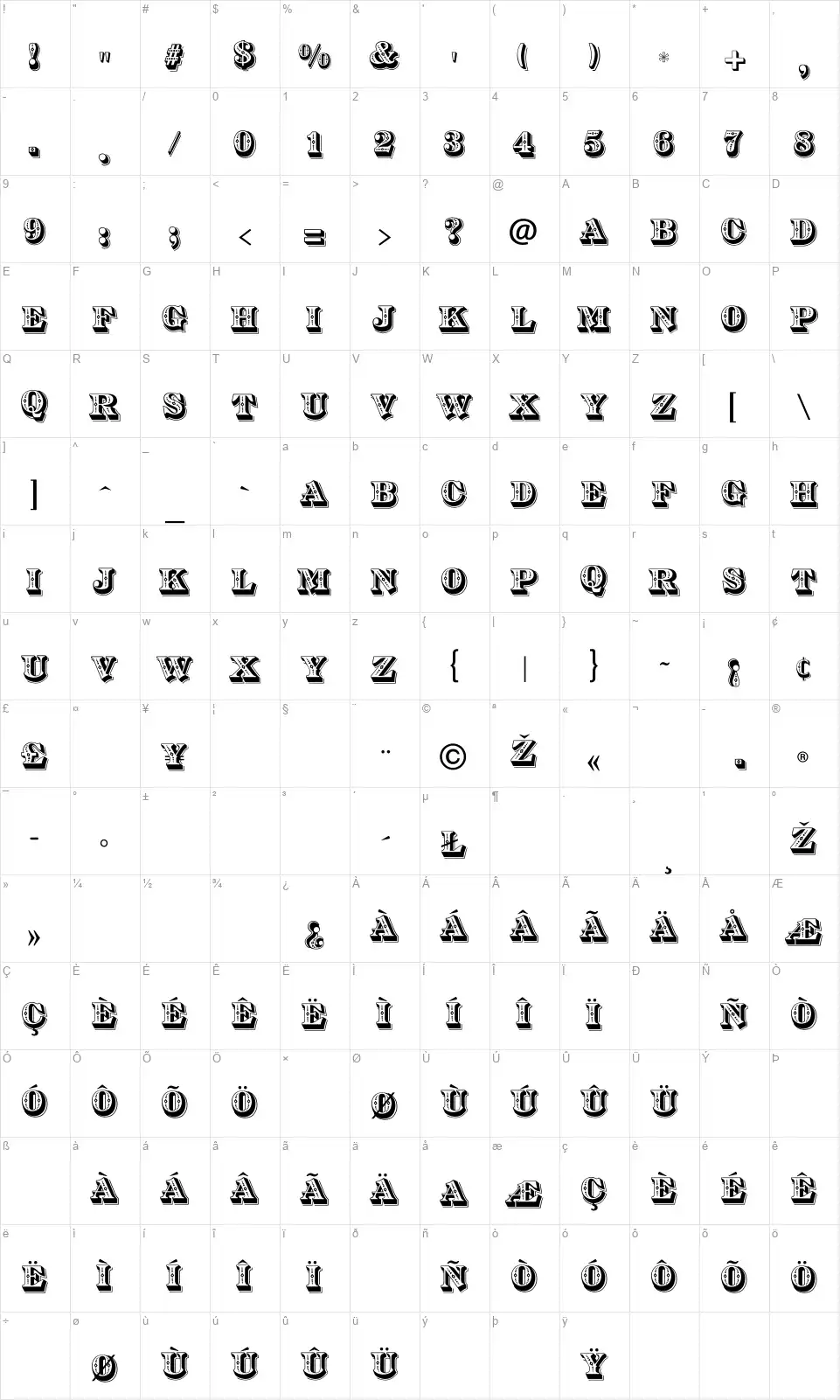 Diamond Inlayfont character map