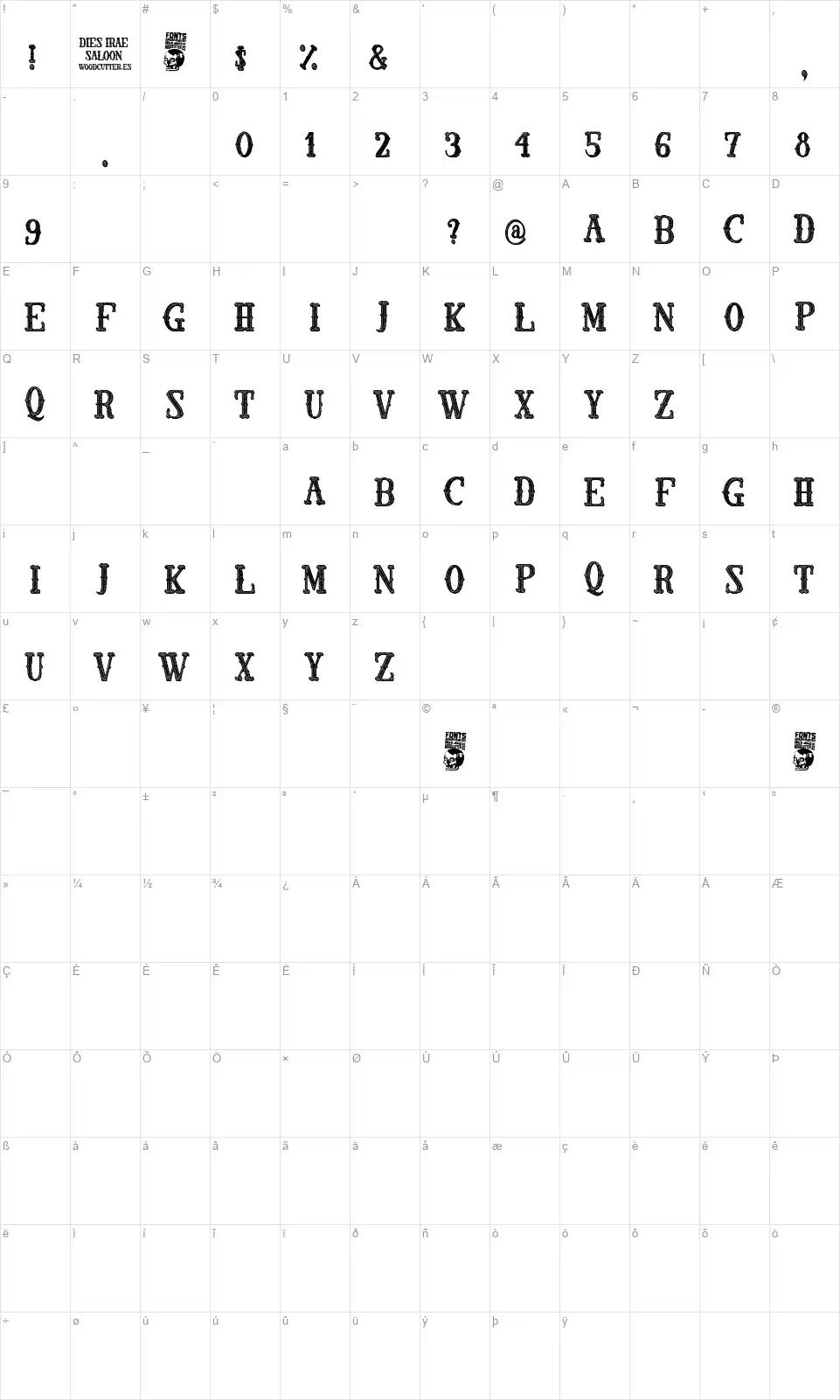 Dies Irae Saloonfont character map