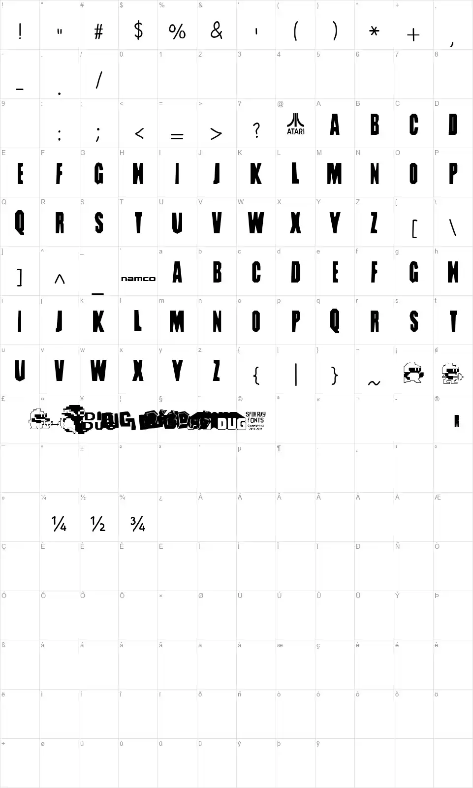 Dig Dugfont character map
