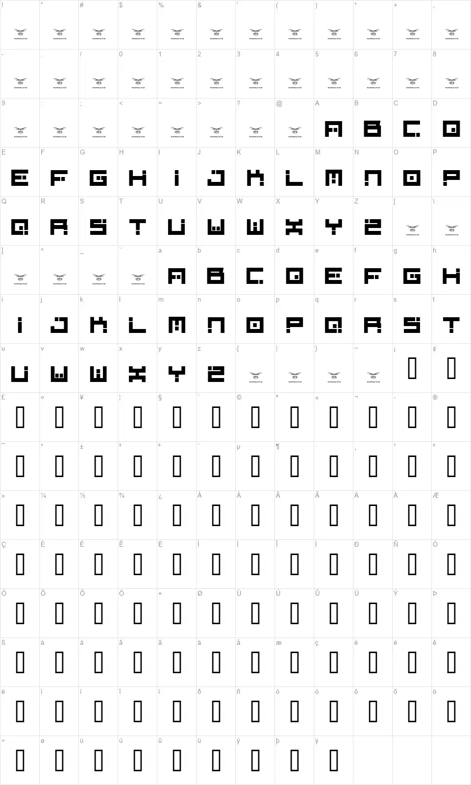 Digital Firebombfont character map