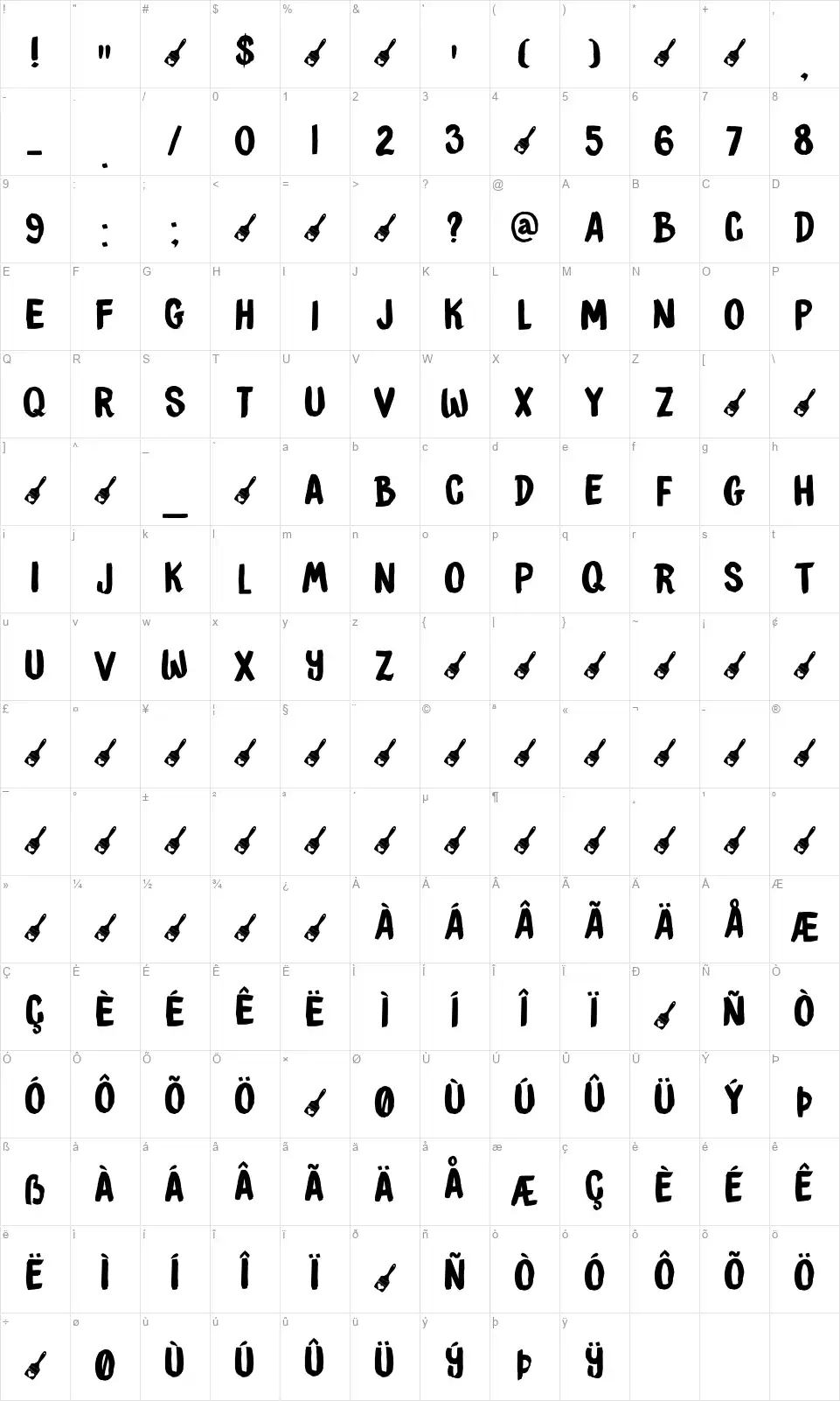 DK Brush Crushfont character map