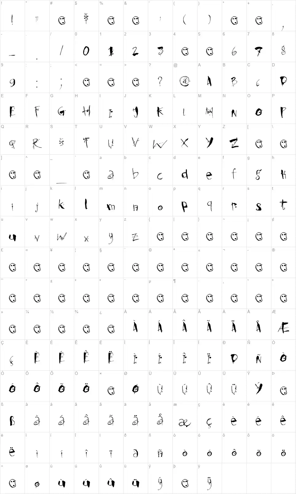 DK Kodama Forestfont character map