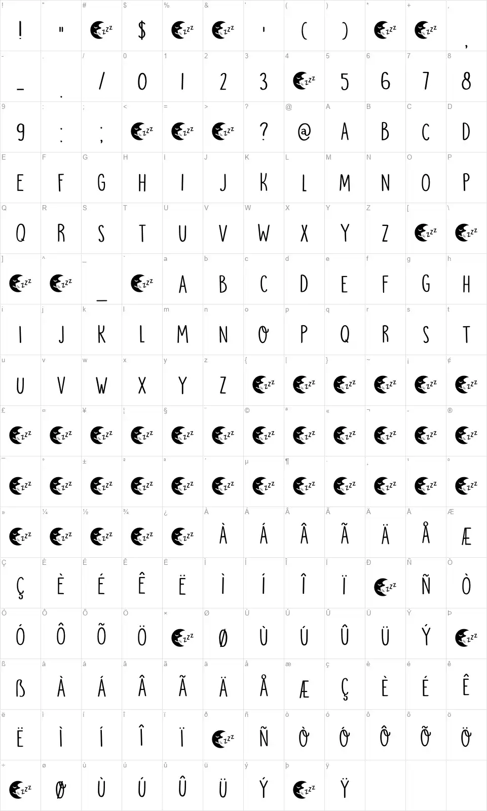 DK Moonlight Serenadefont character map