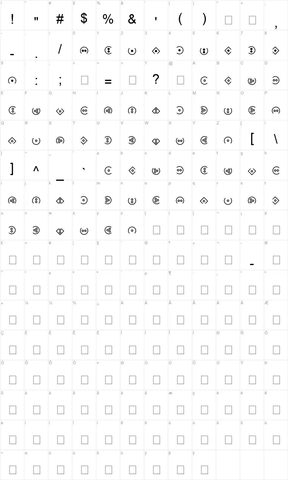 DLI LightScriptfont character map