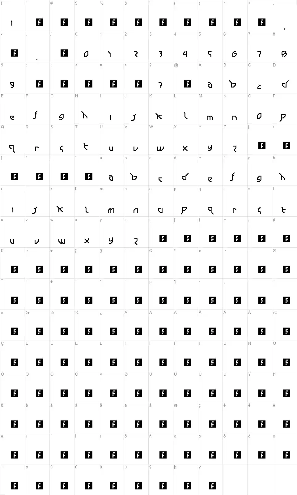 Drum and Bass LDRfont character map