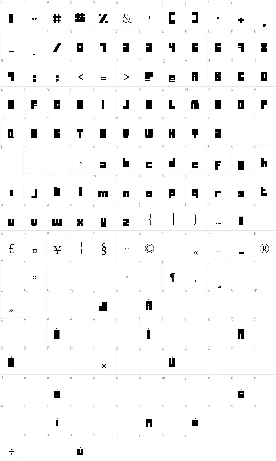 Duck-esafont character map