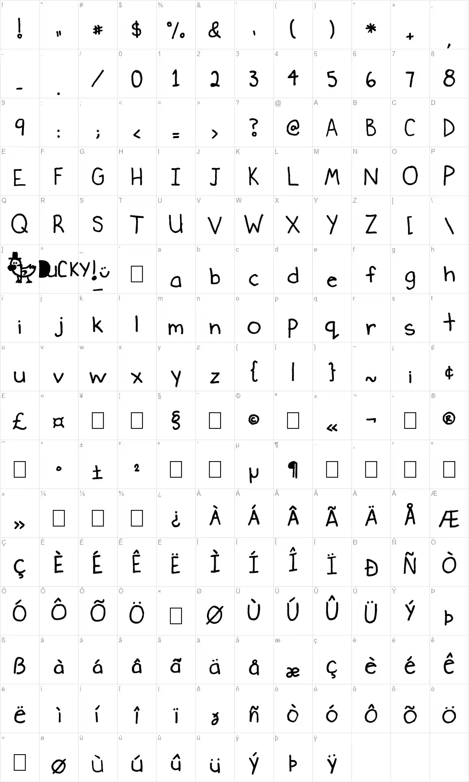 Duckyfont character map