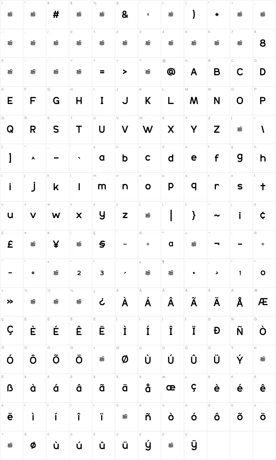Duitech Mappa dei caratteri Duitechfont character map
