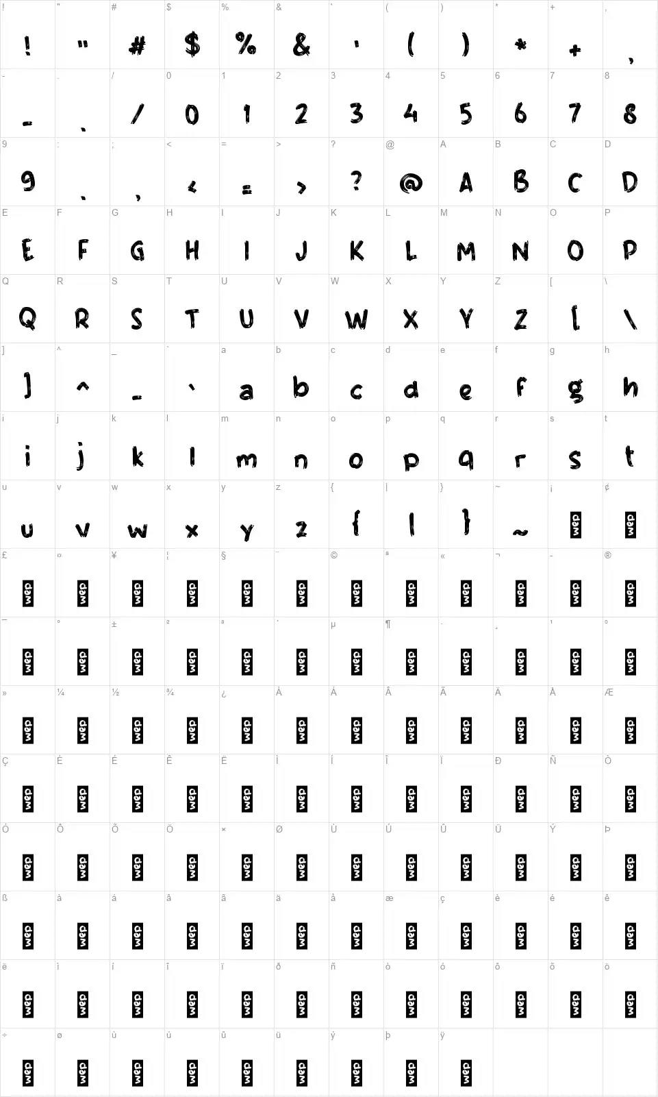 e Everyday Yesterdayfont character map