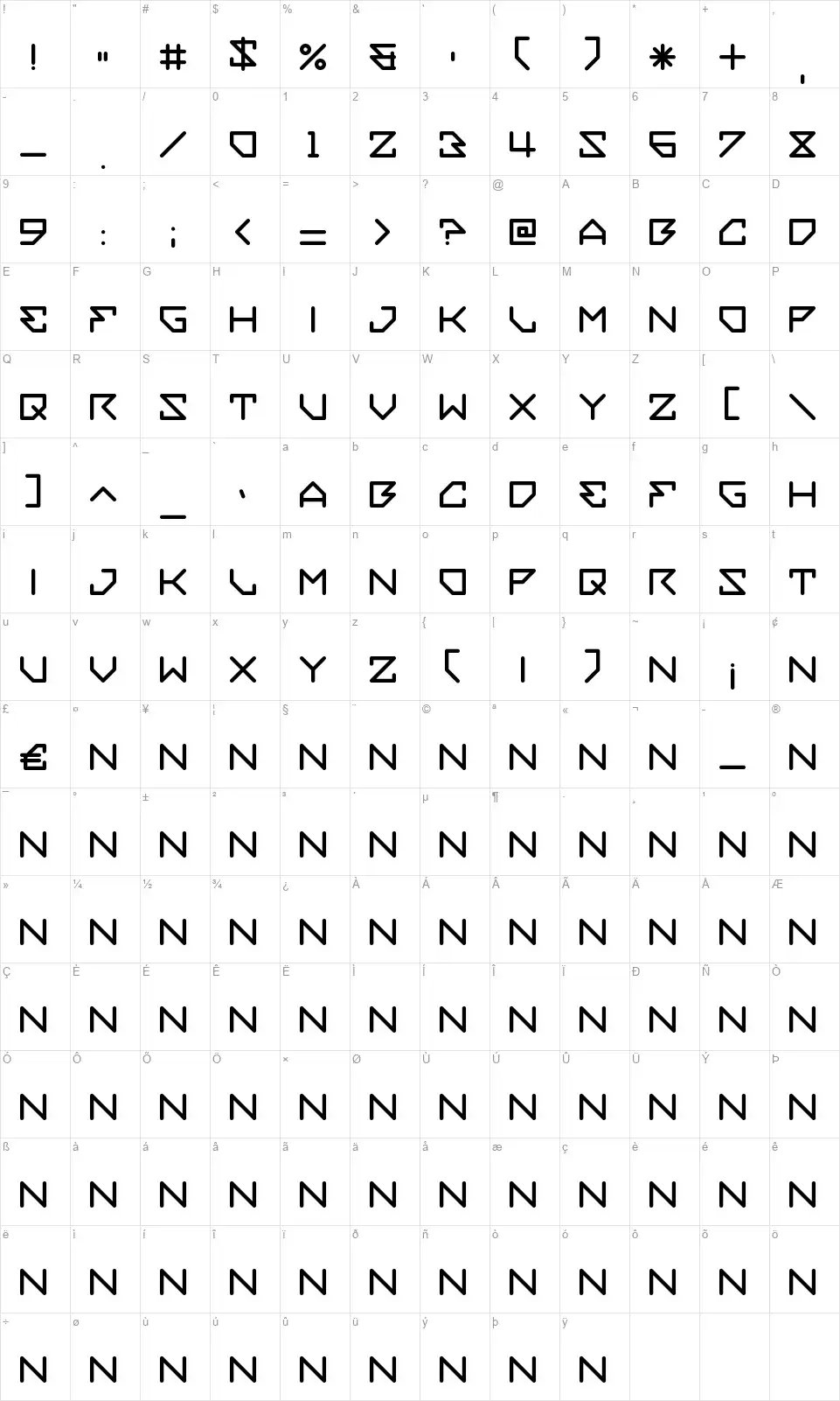 Embezzlerfont character map