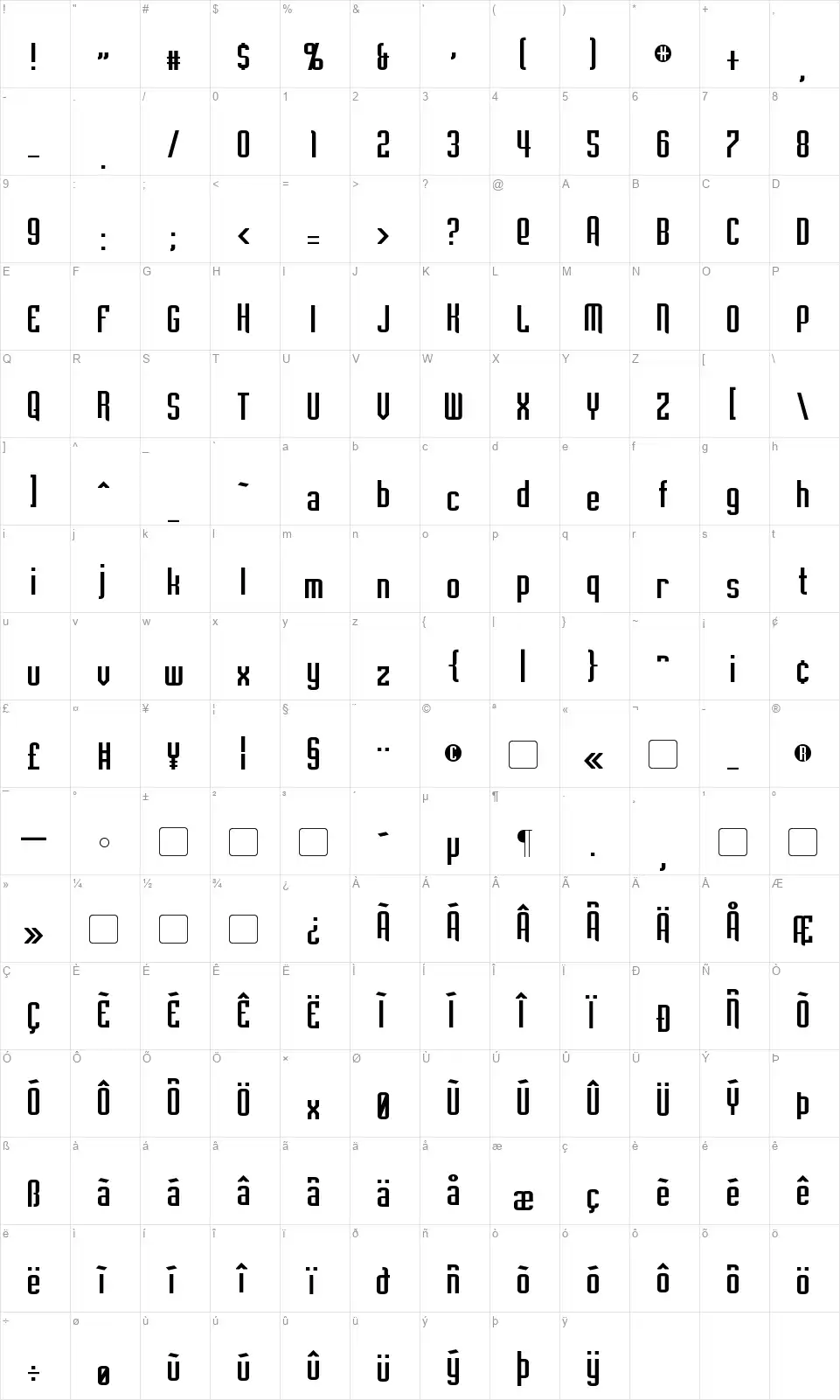 Empanadafont character map