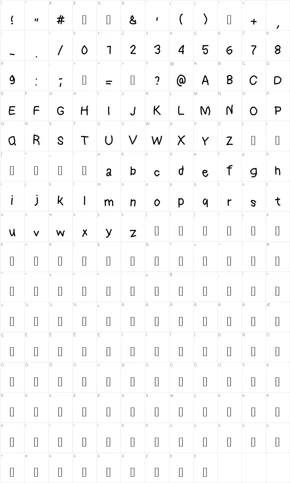 Epclfont character map