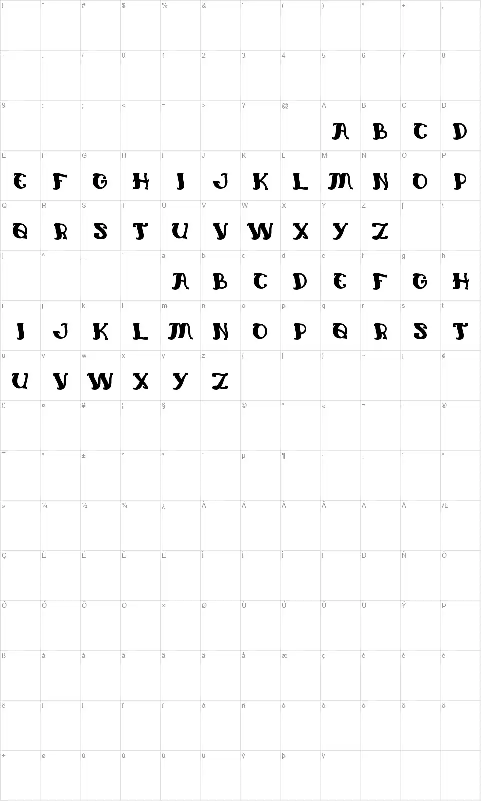 Everlasting Songfont character map