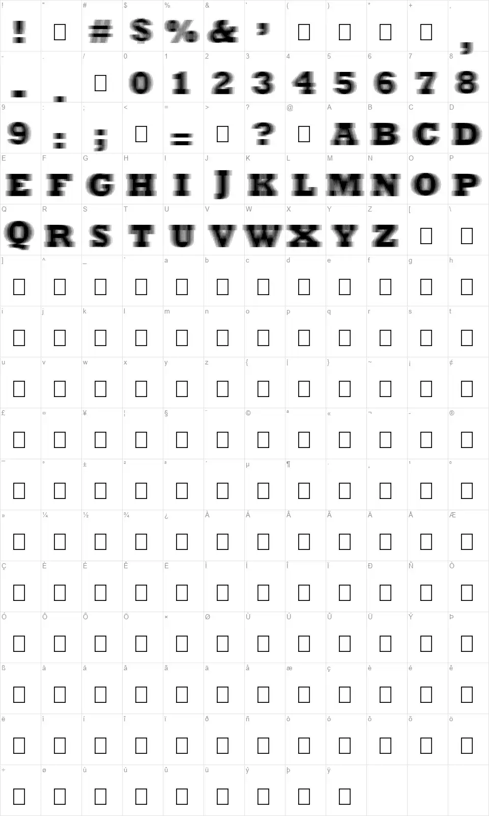 ExtraBlurfont character map