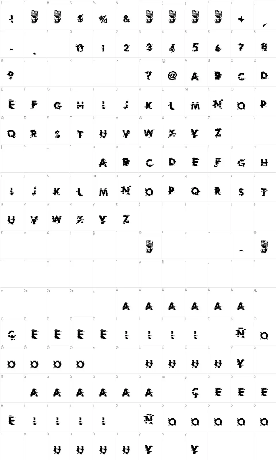 Extreme Glitchfont character map