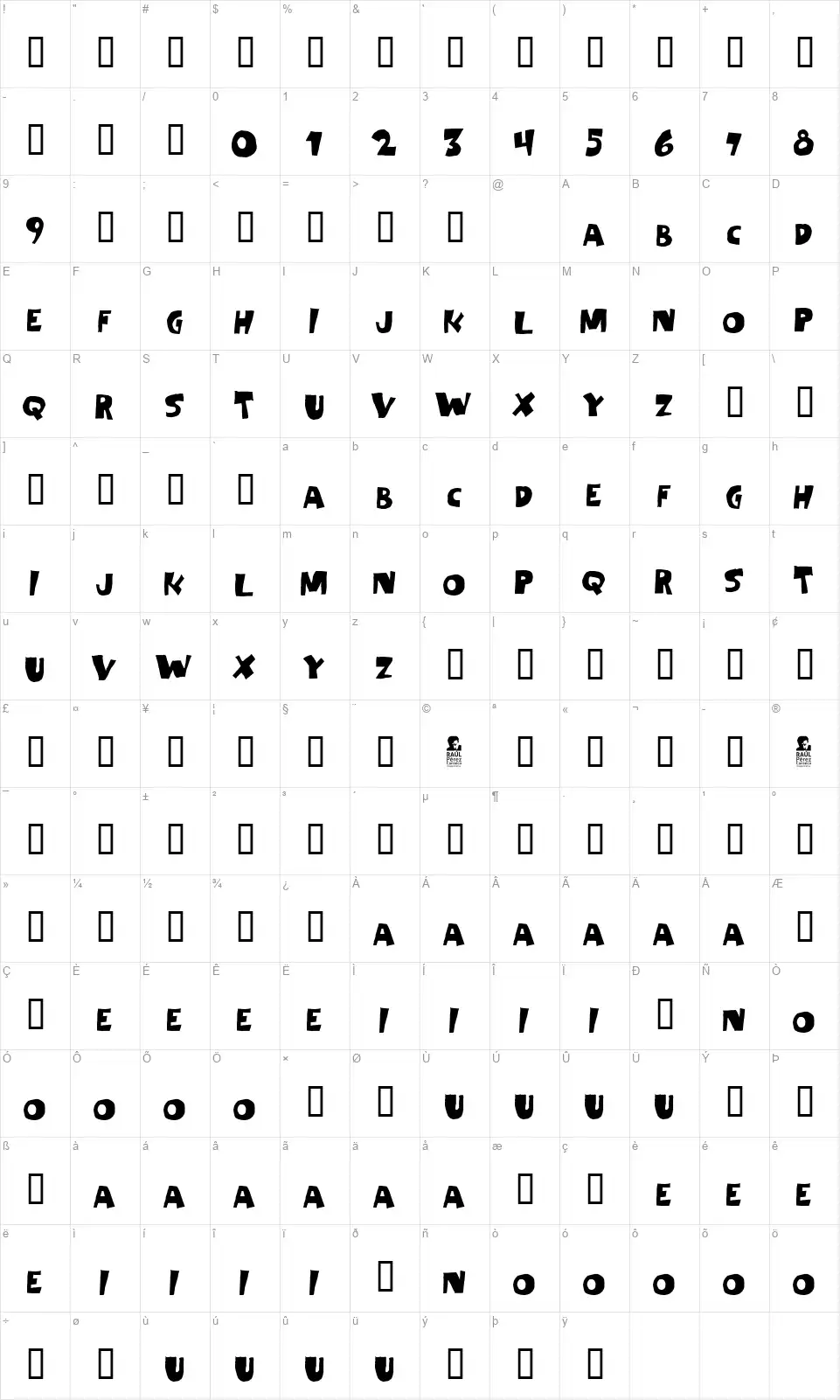 Fayucafont character map