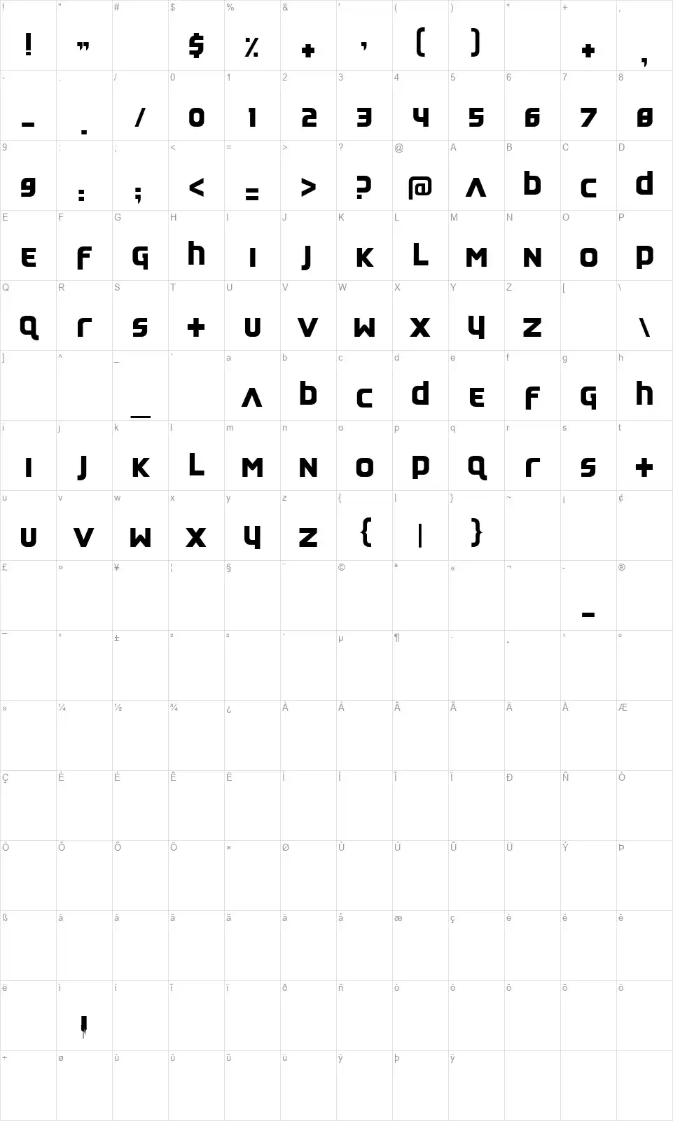 Feedback Quietfont character map