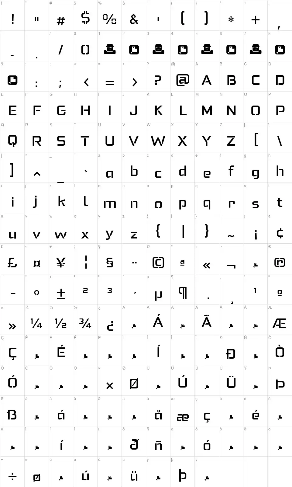 Felona st. 1 Mediumfont character map