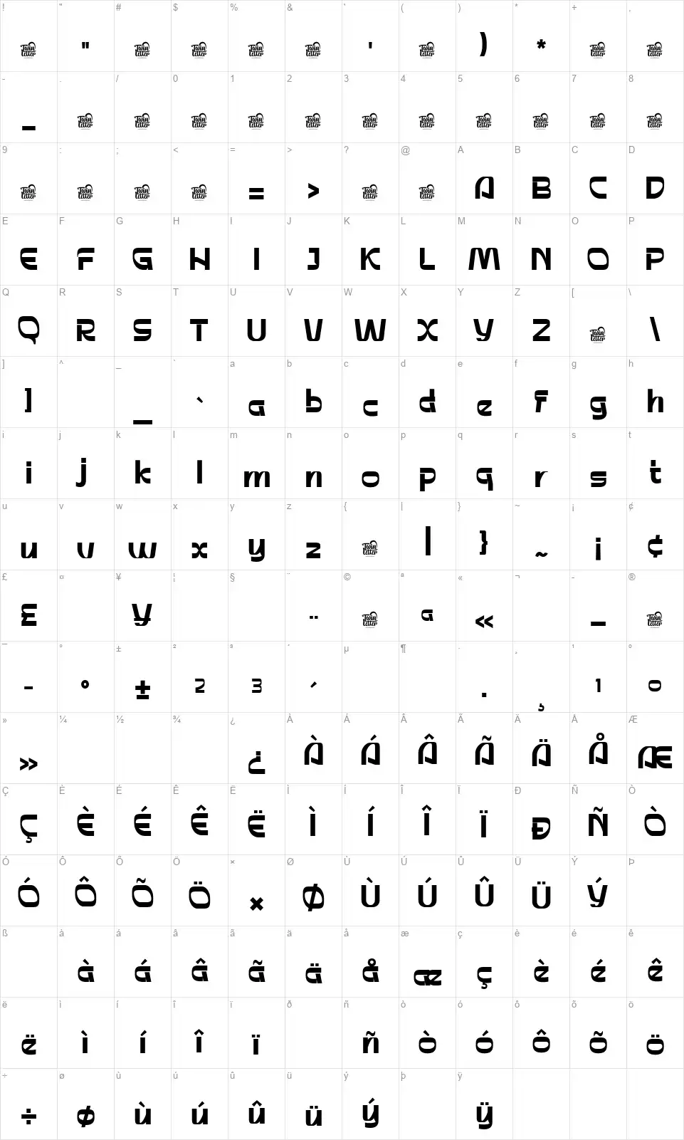 Festarfont character map