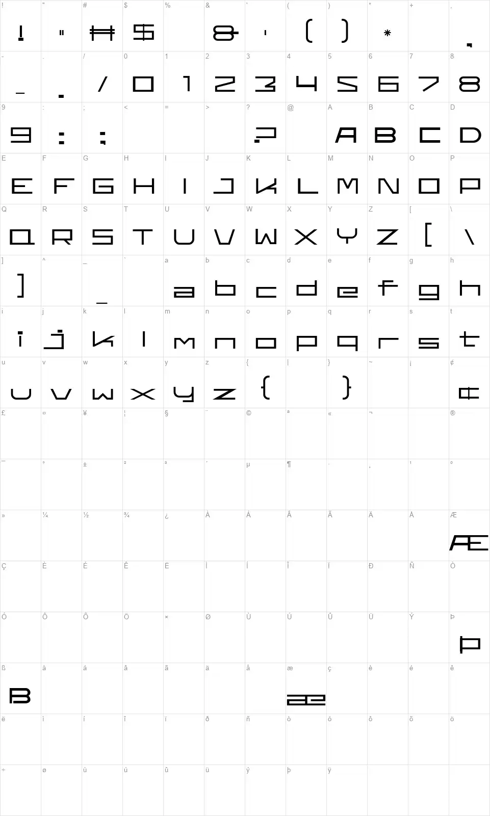 Ff Moon Semi boldfont character map